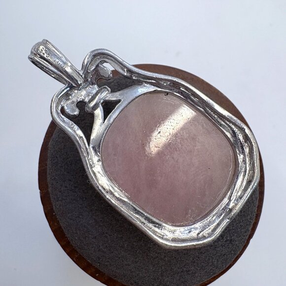 VTG Sterling Silver 925 Rose Quartz Prong Set Pendant Size 1.5" Length - Picture 5 of 10